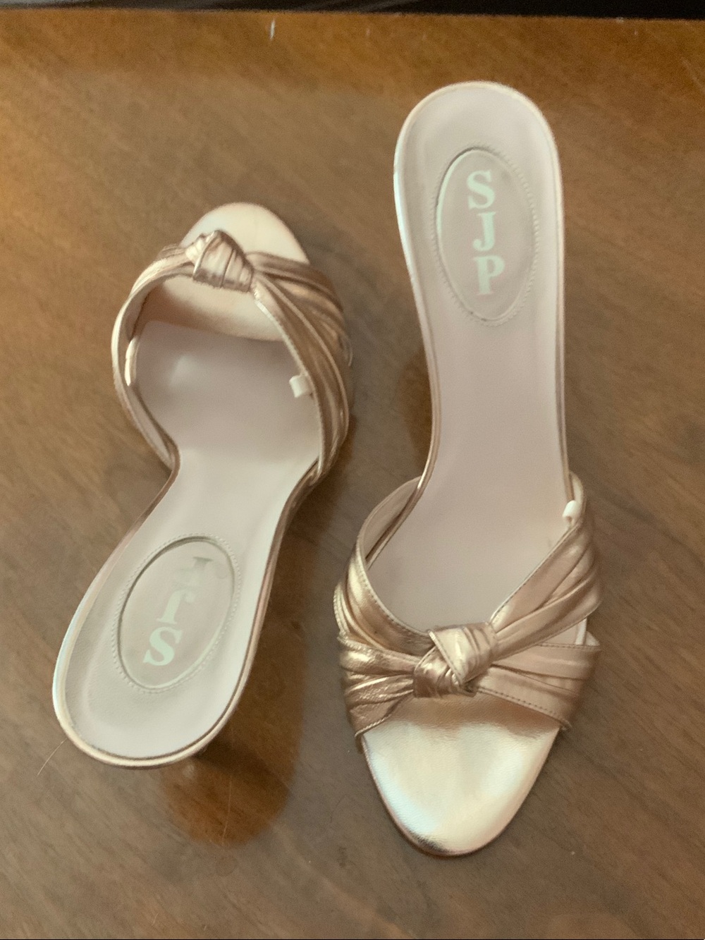 SJP by Sarah Jessica Parker Metallic Rose Gold Knot Slide Heels
